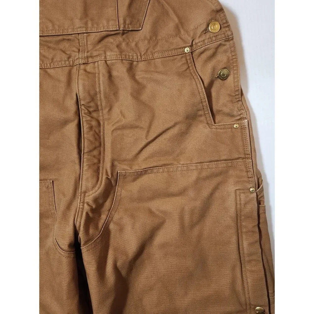 Carhartt Firm Duck Loose-Fit Insulated Bib Overalls Men’s Large Short Brown